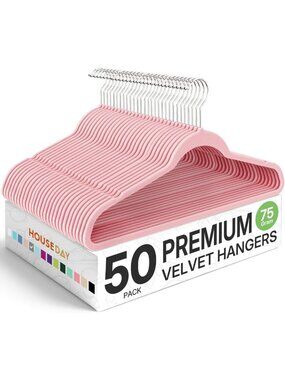 Premium Velvet Non-Slip Hangers 50 Pack - Pink Slim Heavy Duty Closet Organizers